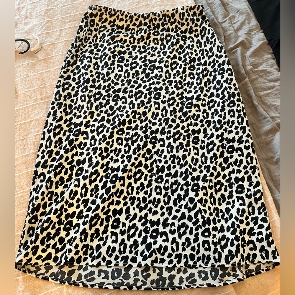 White Leopard Print Midi Skirt